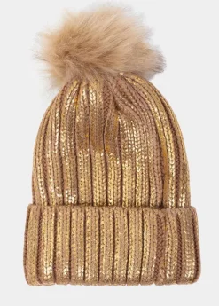 Clearance Coton Du Monde Bonnet Pompon Shine Camel Métallisé