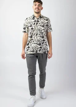Outlet Coton Du Monde Chemise homme manches courtes LORENZO imprimé Jungle Noir