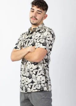 Outlet Coton Du Monde Chemise homme manches courtes LORENZO imprimé Jungle Noir