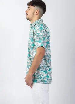 Outlet Coton Du Monde Chemise homme manches courtes LORENZO imprimé Jungle Vert