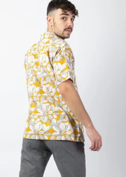 Hot Coton Du Monde Chemise homme manches courtes LORENZO imprimé Jungle Jaune