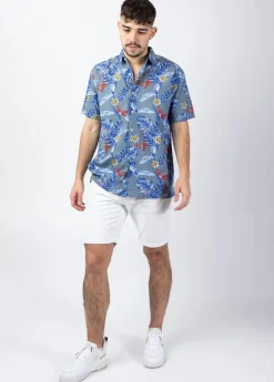 Shop Coton Du Monde Chemise homme manches courtes LORENZO imprimé fleuri gris Hawai Gris