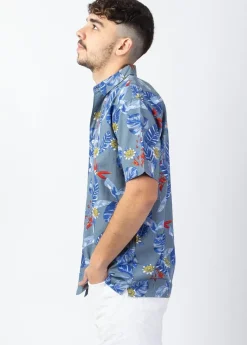 Shop Coton Du Monde Chemise homme manches courtes LORENZO imprimé fleuri gris Hawai Gris