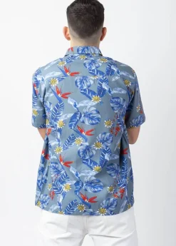 Shop Coton Du Monde Chemise homme manches courtes LORENZO imprimé fleuri gris Hawai Gris