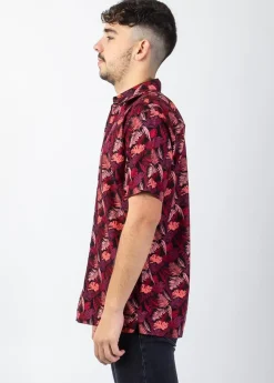 Best Sale Coton Du Monde Chemise homme manches courtes LORENZO motif exotique prune Amazonie Prune