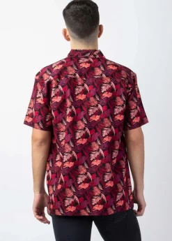 Best Sale Coton Du Monde Chemise homme manches courtes LORENZO motif exotique prune Amazonie Prune