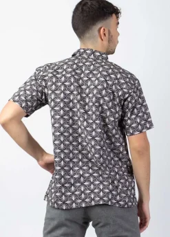 Outlet Coton Du Monde Chemise homme manches courtes LORENZO ethnique noir Papyrus