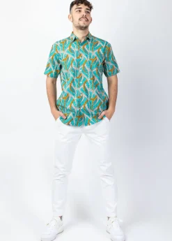 Best Sale Coton Du Monde Chemise homme manches courtes LORENZO imprimé ethnique bleu Savane Bleu