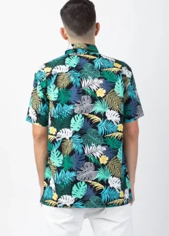 Shop Coton Du Monde Chemise homme manches courtes LORENZO imprimé tropical vert Palme Vert