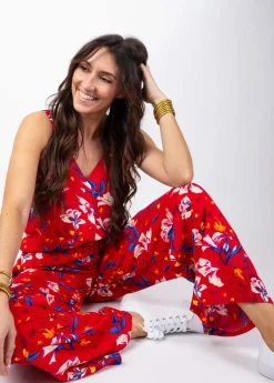 Cheap Coton Du Monde Combi Pantalon femme fleuri CORALY rouge Pétale