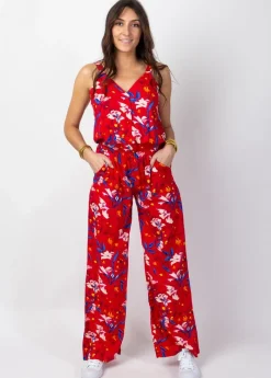 Cheap Coton Du Monde Combi Pantalon femme fleuri CORALY rouge Pétale