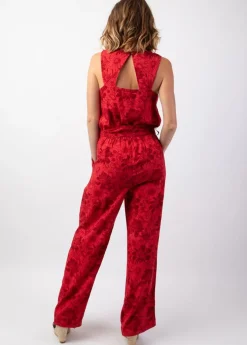 New Coton Du Monde Combi Pantalon femme habillé PAULY rouge motif floral Rumba