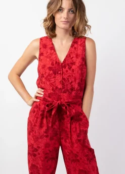 New Coton Du Monde Combi Pantalon femme habillé PAULY rouge motif floral Rumba