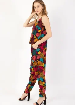 Shop Coton Du Monde Combi Pantalon fines bretelles LOUCIA imprimé tropical orange Palme Orange