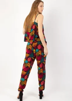 Shop Coton Du Monde Combi Pantalon fines bretelles LOUCIA imprimé tropical orange Palme Orange