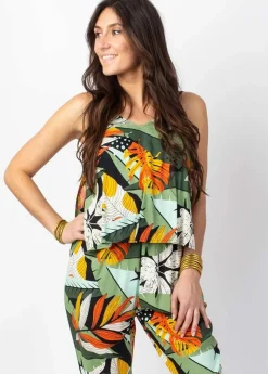 Store Coton Du Monde Combi Pantalon fines bretelles LOUCIA imprimé feuilles tropicales Brésil