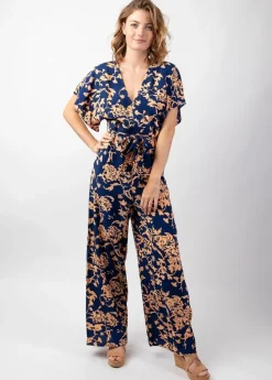 Sale Coton Du Monde Combi-pantalon femme chic HOLLY jambes larges Palua Bleu