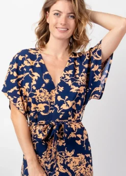 Sale Coton Du Monde Combi-pantalon femme chic HOLLY jambes larges Palua Bleu