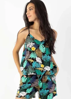 Discount Coton Du Monde Combi-short fines bretelles VANINA imprimé tropical vert Palme Vert
