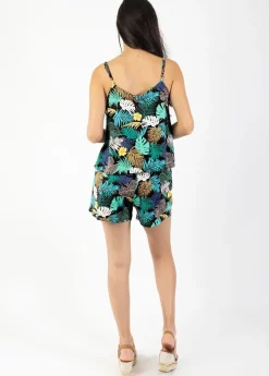 Discount Coton Du Monde Combi-short fines bretelles VANINA imprimé tropical vert Palme Vert