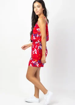 New Coton Du Monde Combi-Short fluide ceinturé PATTY rouge Pétale