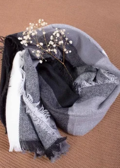 Outlet Coton Du Monde Echarpe à carreaux Carreaux Noir/Blanc