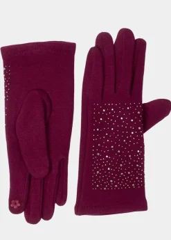 Best Coton Du Monde Gants Unis Strass Bordeaux