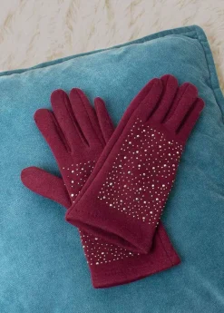 Best Coton Du Monde Gants Unis Strass Bordeaux