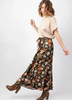 Best Coton Du Monde Jupe longue bohème en viscose épais FANNY imprimé fleuri kaki Arty
