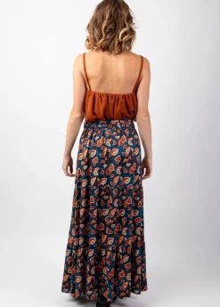 Online Coton Du Monde Jupe longue bohème en viscose épais FANNY motif ethnique bleu Tylia