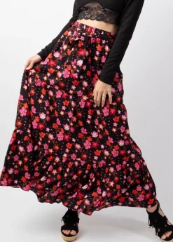 Best Sale Coton Du Monde Jupe longue femme CHERRY motif floral coloré Cherry Noir