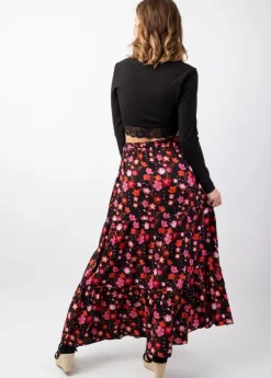 Best Sale Coton Du Monde Jupe longue femme CHERRY motif floral coloré Cherry Noir