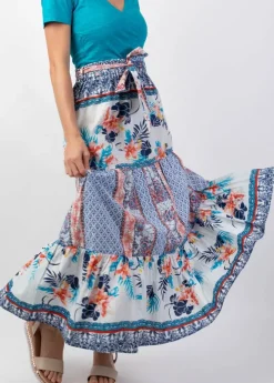 Shop Coton Du Monde Jupe longue femme CHERRY imprimé Patchwork