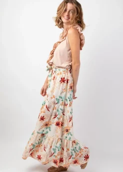 Best Coton Du Monde Jupe longue femme été CHERRY imprimé fleuri bohème chic Garden