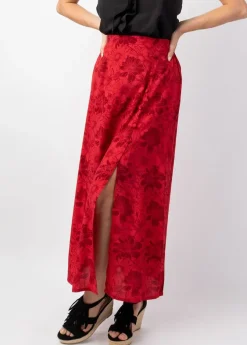 Fashion Coton Du Monde Jupe longue femme été en viscose LIBERTY motif floral rouge Rumba