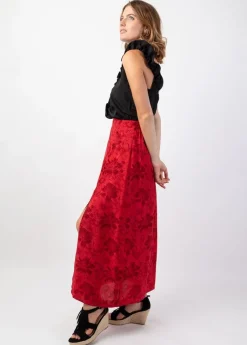 Fashion Coton Du Monde Jupe longue femme été en viscose LIBERTY motif floral rouge Rumba