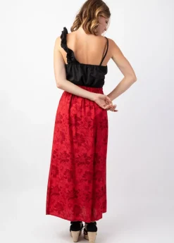 Fashion Coton Du Monde Jupe longue femme été en viscose LIBERTY motif floral rouge Rumba