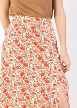 Best Sale Coton Du Monde Jupe longue fendue boutonnée LIBERTY fleurie Coquelicot