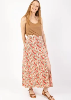 Best Sale Coton Du Monde Jupe longue fendue boutonnée LIBERTY fleurie Coquelicot