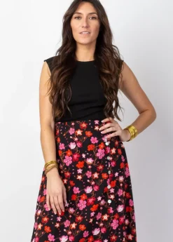 Clearance Coton Du Monde Jupe longue fleurie LIBERTY noire Cherry Noir