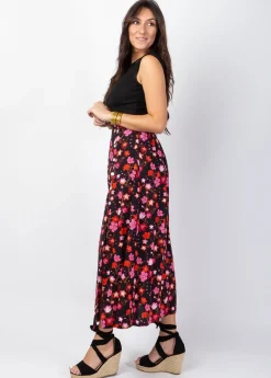 Clearance Coton Du Monde Jupe longue fleurie LIBERTY noire Cherry Noir