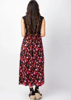 Clearance Coton Du Monde Jupe longue fleurie LIBERTY noire Cherry Noir