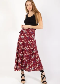 Discount Coton Du Monde Jupe longue portefeuille femme LEVY prune Narcisse