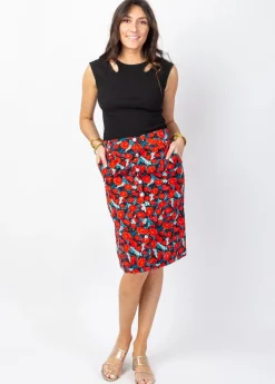 Clearance Coton Du Monde Jupe midi fleurie TRACY rouge Poppies