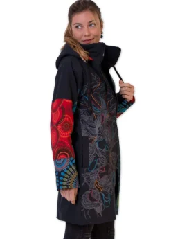 Sale Coton Du Monde Manteau à capuche ATRATO noir ethnique