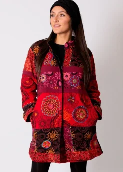 Cheap Coton Du Monde Manteau doublé polaire KWANGO ethnique Rouge