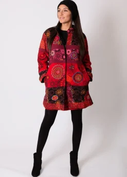 Cheap Coton Du Monde Manteau doublé polaire KWANGO ethnique Rouge