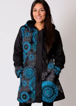 New Coton Du Monde Manteau doublure polaire LUGANO ethnique Bleu