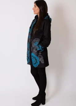 New Coton Du Monde Manteau doublure polaire LUGANO ethnique Bleu