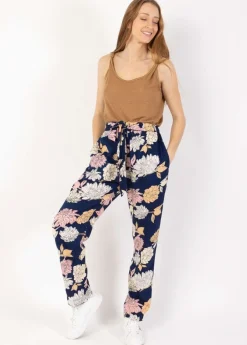 Fashion Coton Du Monde Pantalon casual CHARLY imprimé fleuri bleu marine Blossom